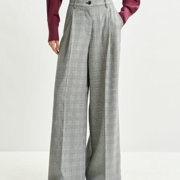 Essentiel Antwerp Checked grey and black wide-leg pants - Essentiel Antwerp Pants - Colorful Belgian Design - Shop at Coveti