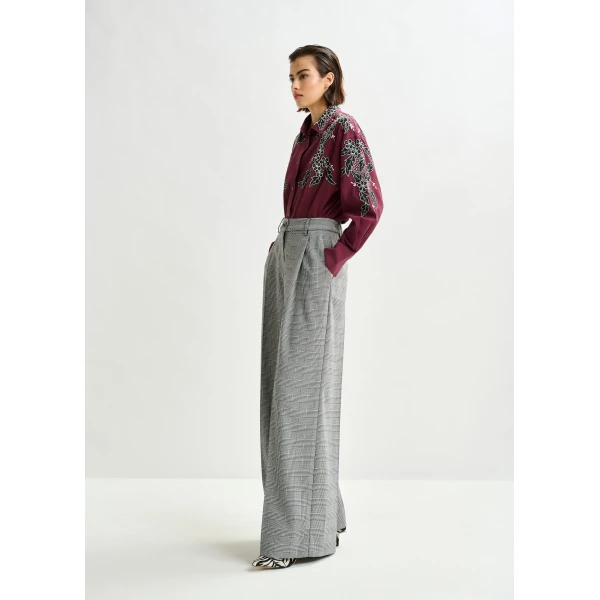 Essentiel Antwerp Checked grey and black wide-leg pants, view 4