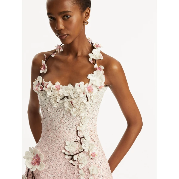 Oscar de la Renta Cherry Blossom Sequin Cocktail Dress - Oscar de la Renta Dresses - American Couture - Shop at Coveti