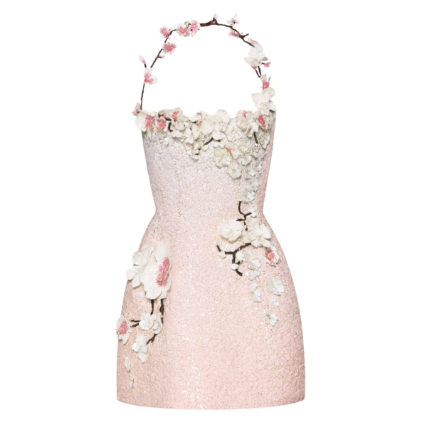 Oscar de la Renta Cherry Blossom Sequin Cocktail Dress - Oscar de la Renta Dresses - American Couture - Shop at Coveti