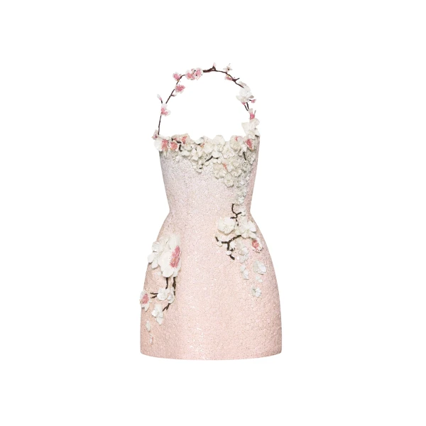 Oscar de la Renta Cherry Blossom Sequin Cocktail Dress - Oscar de la Renta Dresses - American Couture - Shop at Coveti