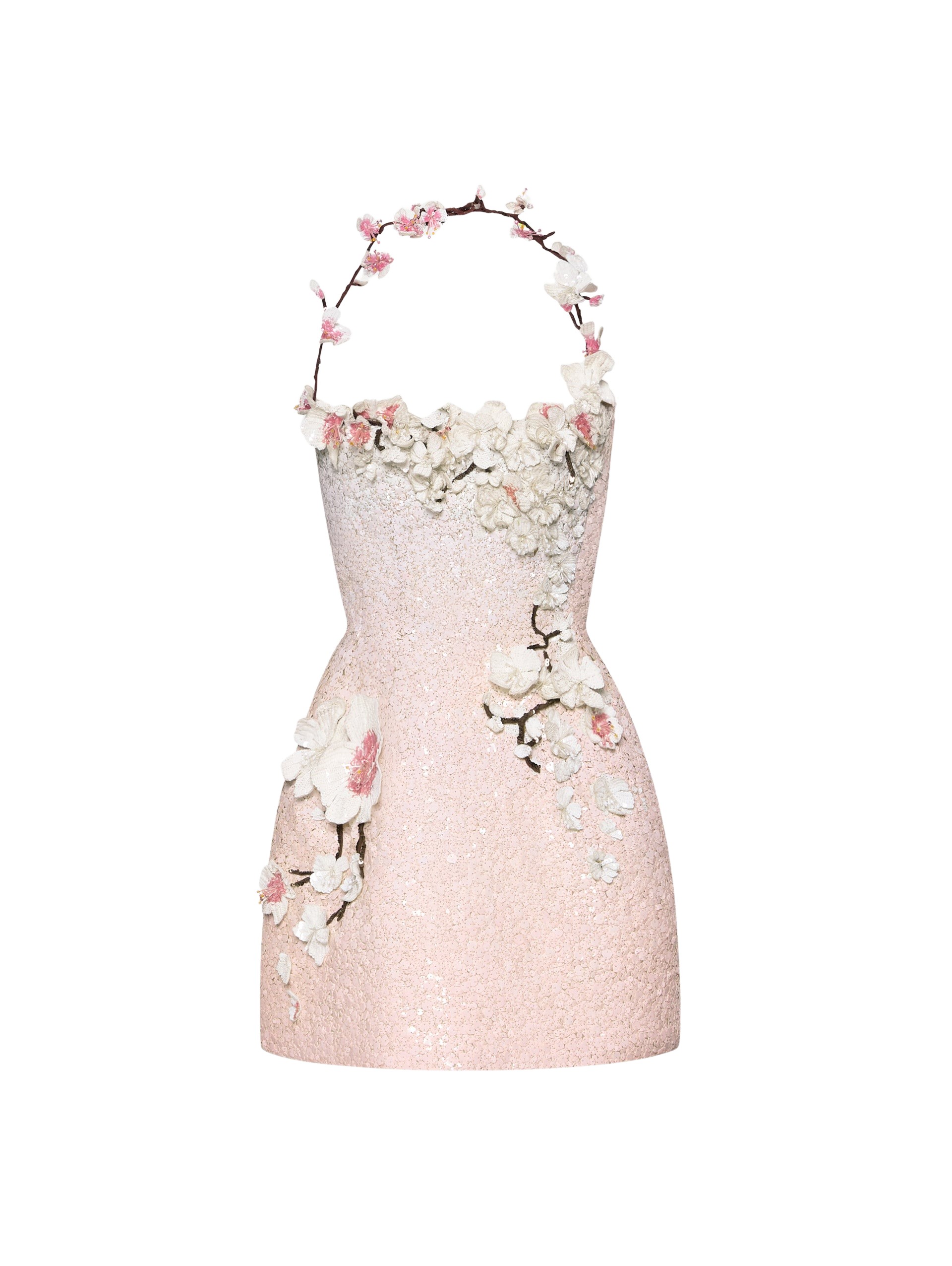 Oscar de la Renta Cherry Blossom Sequin Cocktail Dress
