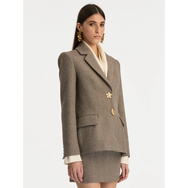 Oscar de la Renta Chevron Cashmere-Blend Jacket - Oscar de la Renta Jackets - American Couture - Shop at Coveti