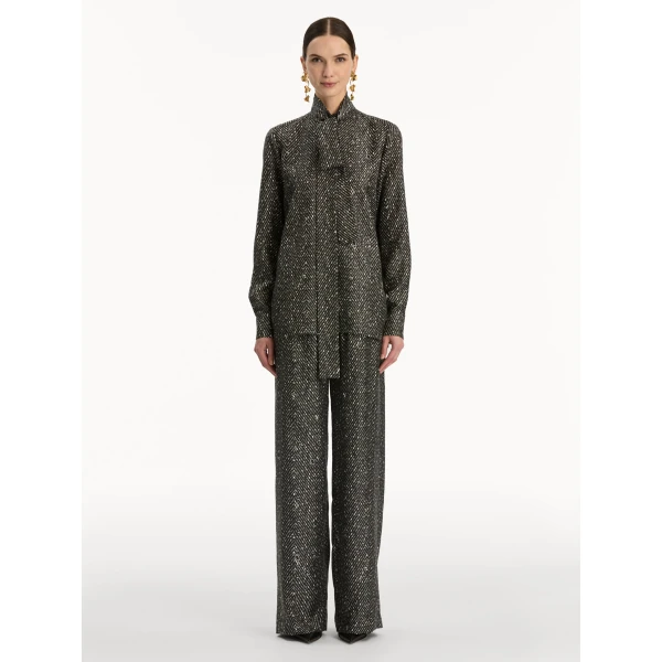Oscar de la Renta Chevron Tie-Neck Silk Twill Blouse - Oscar de la Renta Tops - American Couture - Shop at Coveti