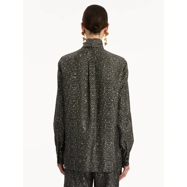 Oscar de la Renta Chevron Tie-Neck Silk Twill Blouse - Oscar de la Renta Tops - American Couture - Shop at Coveti