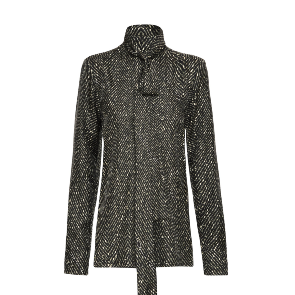 Oscar de la Renta Chevron Tie-Neck Silk Twill Blouse - Oscar de la Renta Tops - American Couture - Shop at Coveti