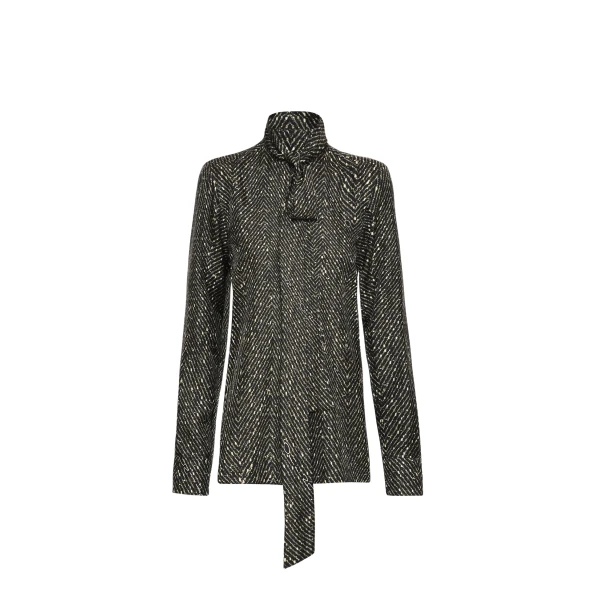 Oscar de la Renta Chevron Tie-Neck Silk Twill Blouse - Oscar de la Renta Tops - American Couture - Shop at Coveti