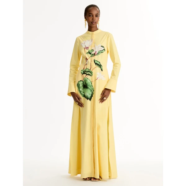Oscar de la Renta Chiné Cyclamen Cotton Poplin Caftan - Oscar de la Renta Dresses - American Couture - Shop at Coveti