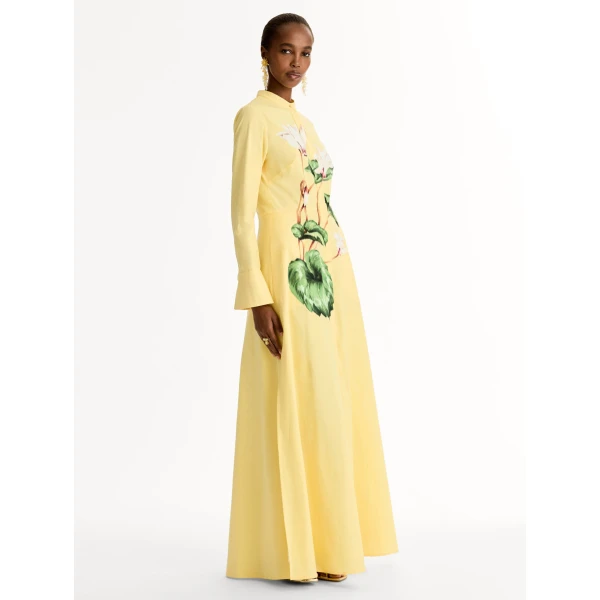 Oscar de la Renta Chiné Cyclamen Cotton Poplin Caftan - Oscar de la Renta Dresses - American Couture - Shop at Coveti