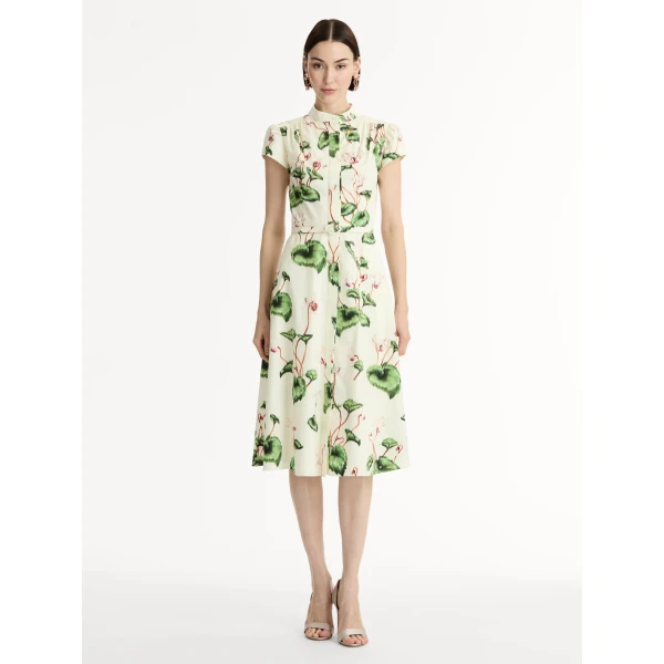 Oscar de la Renta Chiné Cyclamen Cotton Poplin Cap Sleeve Dress - Oscar de la Renta Dresses - American Couture - Shop at Coveti