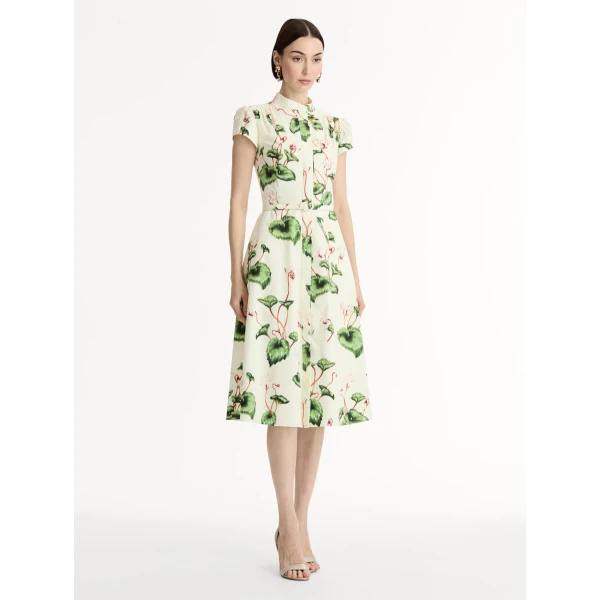 Oscar de la Renta Chiné Cyclamen Cotton Poplin Cap Sleeve Dress - Oscar de la Renta Dresses - American Couture - Shop at Coveti