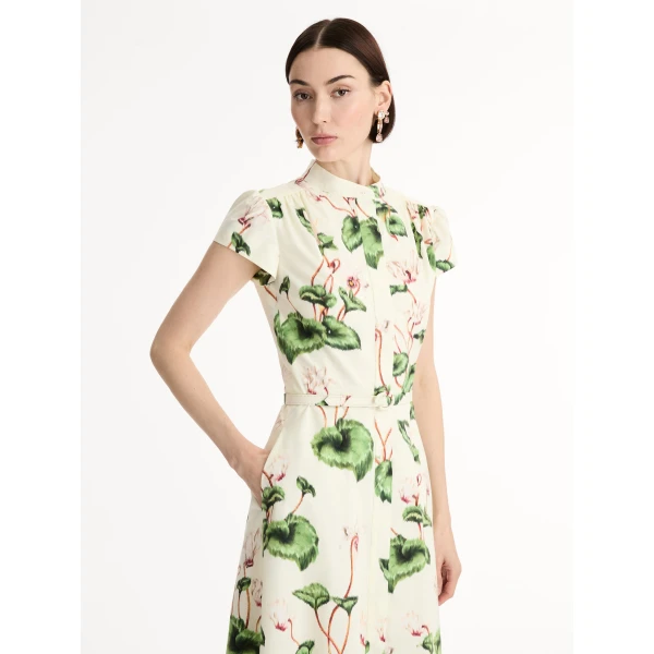 Oscar de la Renta Chiné Cyclamen Cotton Poplin Cap Sleeve Dress - Oscar de la Renta Dresses - American Couture - Shop at Coveti