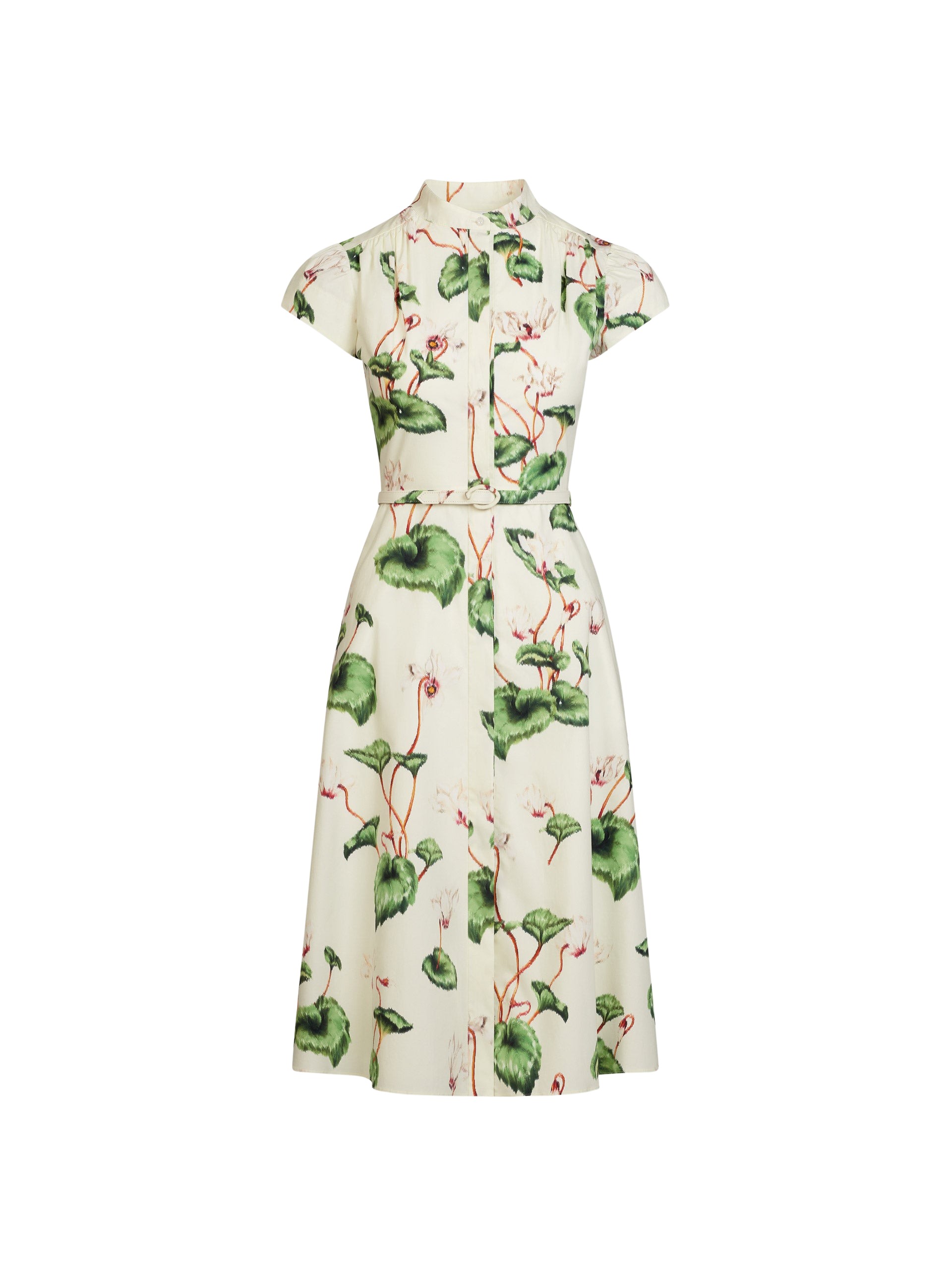 Oscar de la Renta Chiné Cyclamen Cotton Poplin Cap Sleeve Dress
