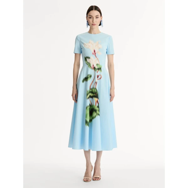 Oscar de la Renta Chiné Cyclamen Cotton Poplin Dress - Oscar de la Renta Dresses - American Couture - Shop at Coveti