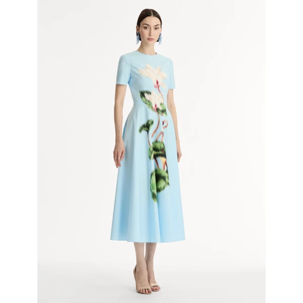 Oscar de la Renta Chiné Cyclamen Cotton Poplin Dress - Oscar de la Renta Dresses - American Couture - Shop at Coveti