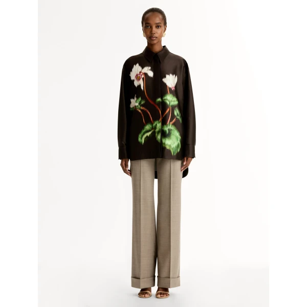 Oscar de la Renta Chiné Cyclamen Silk Mikado Blouse - Oscar de la Renta Tops - American Couture - Shop at Coveti