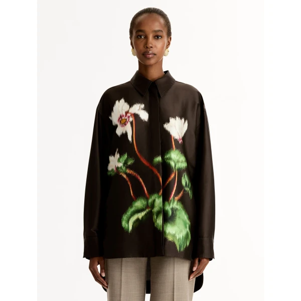 Oscar de la Renta Chiné Cyclamen Silk Mikado Blouse - Oscar de la Renta Tops - American Couture - Shop at Coveti