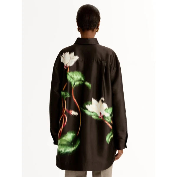 Oscar de la Renta Chiné Cyclamen Silk Mikado Blouse - Oscar de la Renta Tops - American Couture - Shop at Coveti