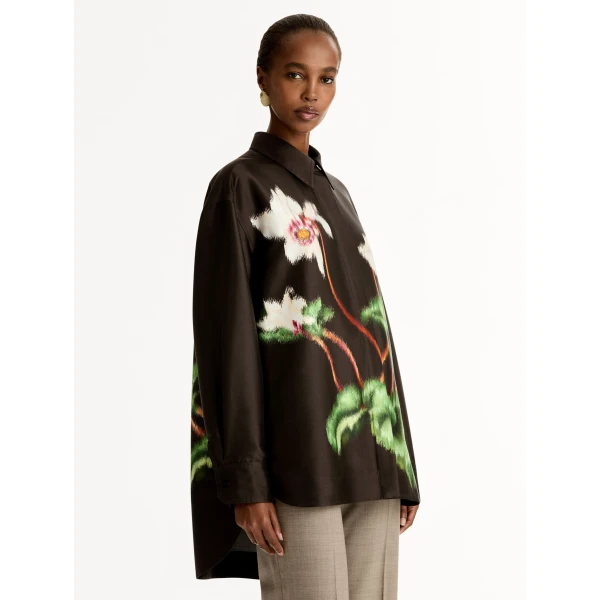Oscar de la Renta Chiné Cyclamen Silk Mikado Blouse - Oscar de la Renta Tops - American Couture - Shop at Coveti