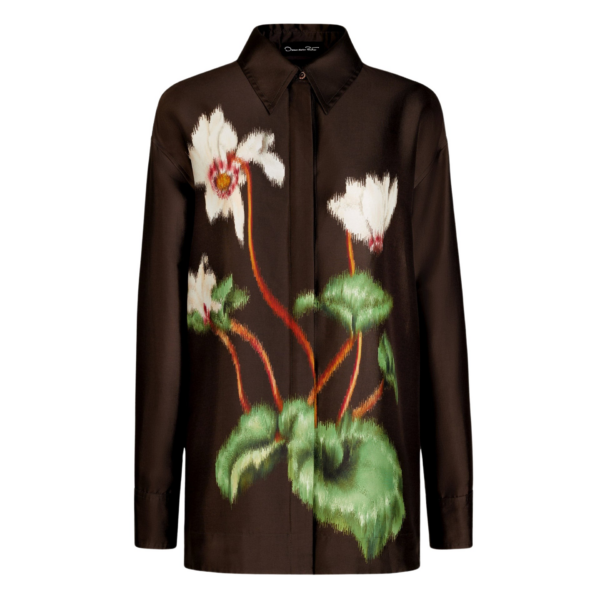 Oscar de la Renta Chiné Cyclamen Silk Mikado Blouse - Oscar de la Renta Tops - American Couture - Shop at Coveti