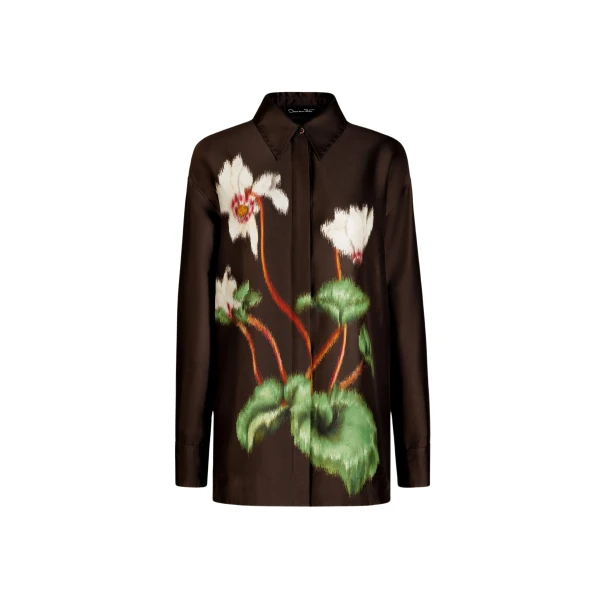 Oscar de la Renta Chiné Cyclamen Silk Mikado Blouse - Oscar de la Renta Tops - American Couture - Shop at Coveti