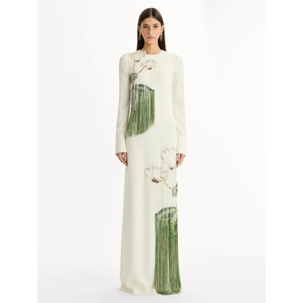 Oscar de la Renta Chiné Cyclamen Threadwork Fringe Caftan - Oscar de la Renta Dresses - American Couture - Shop at Coveti