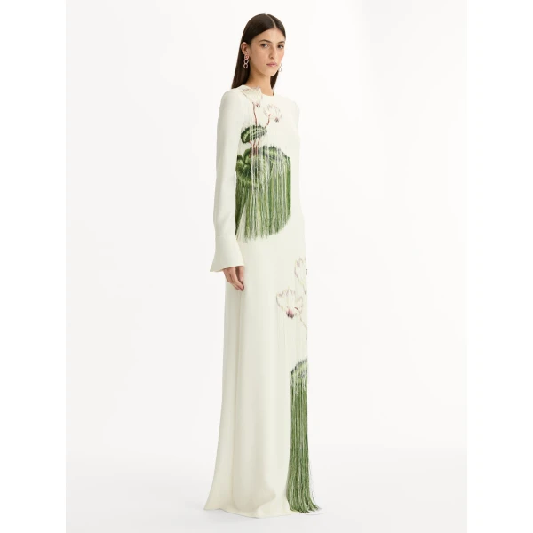 Oscar de la Renta Chiné Cyclamen Threadwork Fringe Caftan - Oscar de la Renta Dresses - American Couture - Shop at Coveti