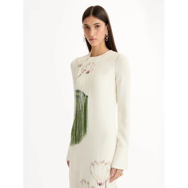 Oscar de la Renta Chiné Cyclamen Threadwork Fringe Caftan - Oscar de la Renta Dresses - American Couture - Shop at Coveti