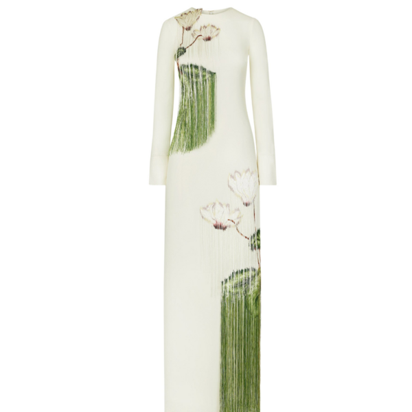Oscar de la Renta Chiné Cyclamen Threadwork Fringe Caftan - Oscar de la Renta Dresses - American Couture - Shop at Coveti