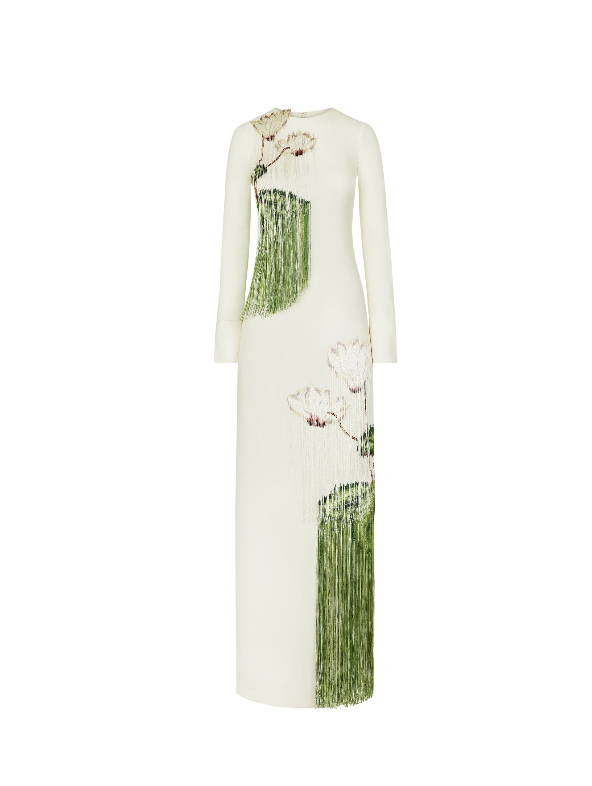 Oscar de la Renta Chiné Cyclamen Threadwork Fringe Caftan Dress
