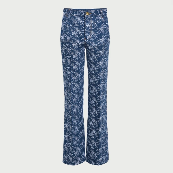 Giambattista Valli Chinoiserie Embroidered Blue Denim Trousers - Giambattista Valli Pants - Romantic Couture - Shop at Coveti