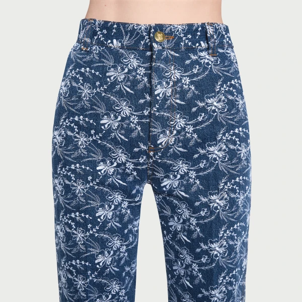 Giambattista Valli Chinoiserie Embroidered Blue Denim Trousers - Giambattista Valli Pants - Romantic Couture - Shop at Coveti