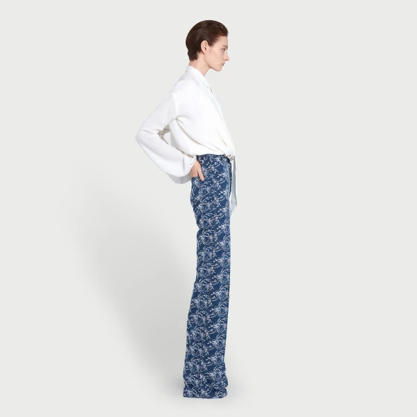Giambattista Valli Chinoiserie Embroidered Blue Denim Trousers - Giambattista Valli Pants - Romantic Couture - Shop at Coveti
