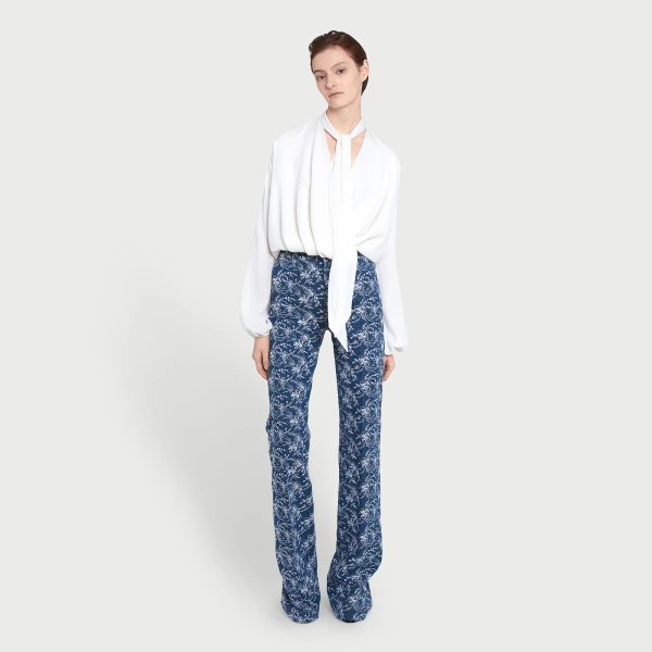Giambattista Valli Chinoiserie Embroidered Blue Denim Trousers - Giambattista Valli Pants - Romantic Couture - Shop at Coveti