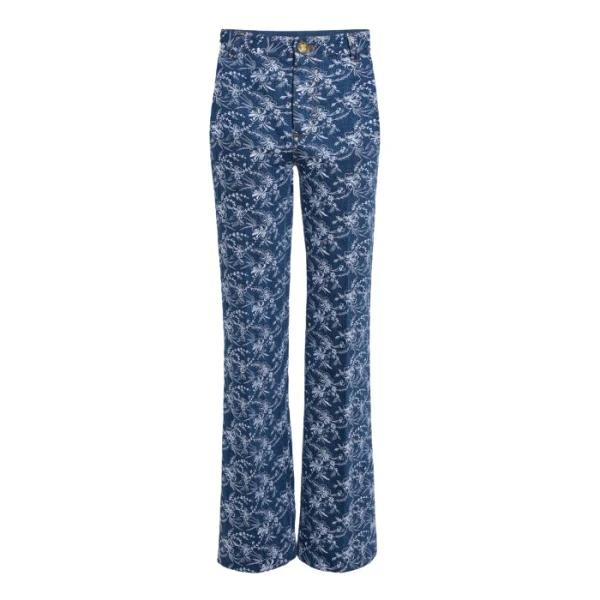 Giambattista Valli Chinoiserie Embroidered Blue Denim Trousers - Giambattista Valli Pants - Romantic Couture - Shop at Coveti
