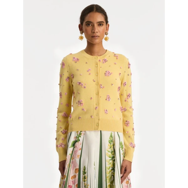 Oscar de la Renta Crystal Cluster Embroidered Cardigan - Oscar de la Renta Knitwear - American Couture - Shop at Coveti