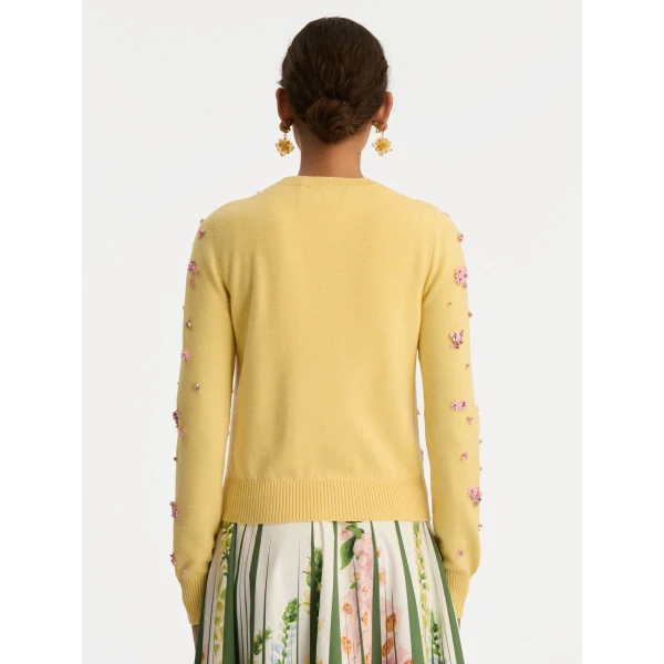 Oscar de la Renta Crystal Cluster Embroidered Cardigan - Oscar de la Renta Knitwear - American Couture - Shop at Coveti