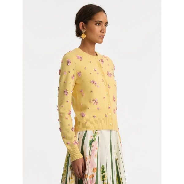 Oscar de la Renta Crystal Cluster Embroidered Cardigan - Oscar de la Renta Knitwear - American Couture - Shop at Coveti