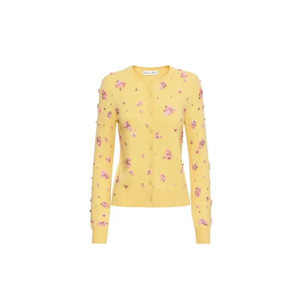 Oscar de la Renta Crystal Cluster Embroidered Cardigan - Oscar de la Renta Knitwear - American Couture - Shop at Coveti
