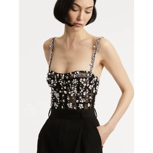 Oscar de la Renta Crystal Cluster Embroidered Jumpsuit - Oscar de la Renta Jumpsuit - American Couture - Shop at Coveti