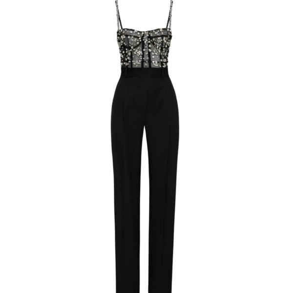 Oscar de la Renta Crystal Cluster Embroidered Jumpsuit - Oscar de la Renta Jumpsuit - American Couture - Shop at Coveti