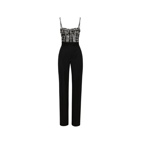 Oscar de la Renta Crystal Cluster Embroidered Jumpsuit - Oscar de la Renta Jumpsuit - American Couture - Shop at Coveti