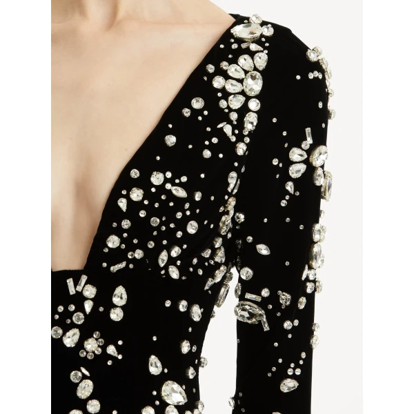 Oscar de la Renta Crystal Cluster Embroidered Long Sleeve Gown - Oscar de la Renta Dresses - American Couture - Shop at Coveti
