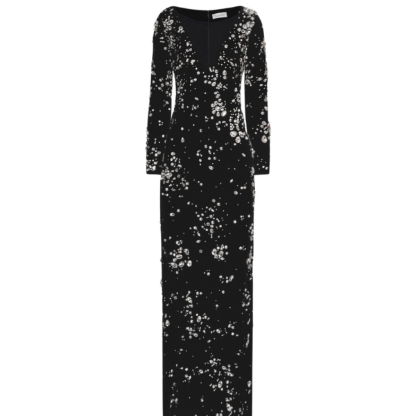 Oscar de la Renta Crystal Cluster Embroidered Long Sleeve Gown - Oscar de la Renta Dresses - American Couture - Shop at Coveti