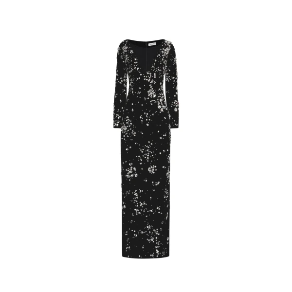 Oscar de la Renta Crystal Cluster Embroidered Long Sleeve Gown - Oscar de la Renta Dresses - American Couture - Shop at Coveti