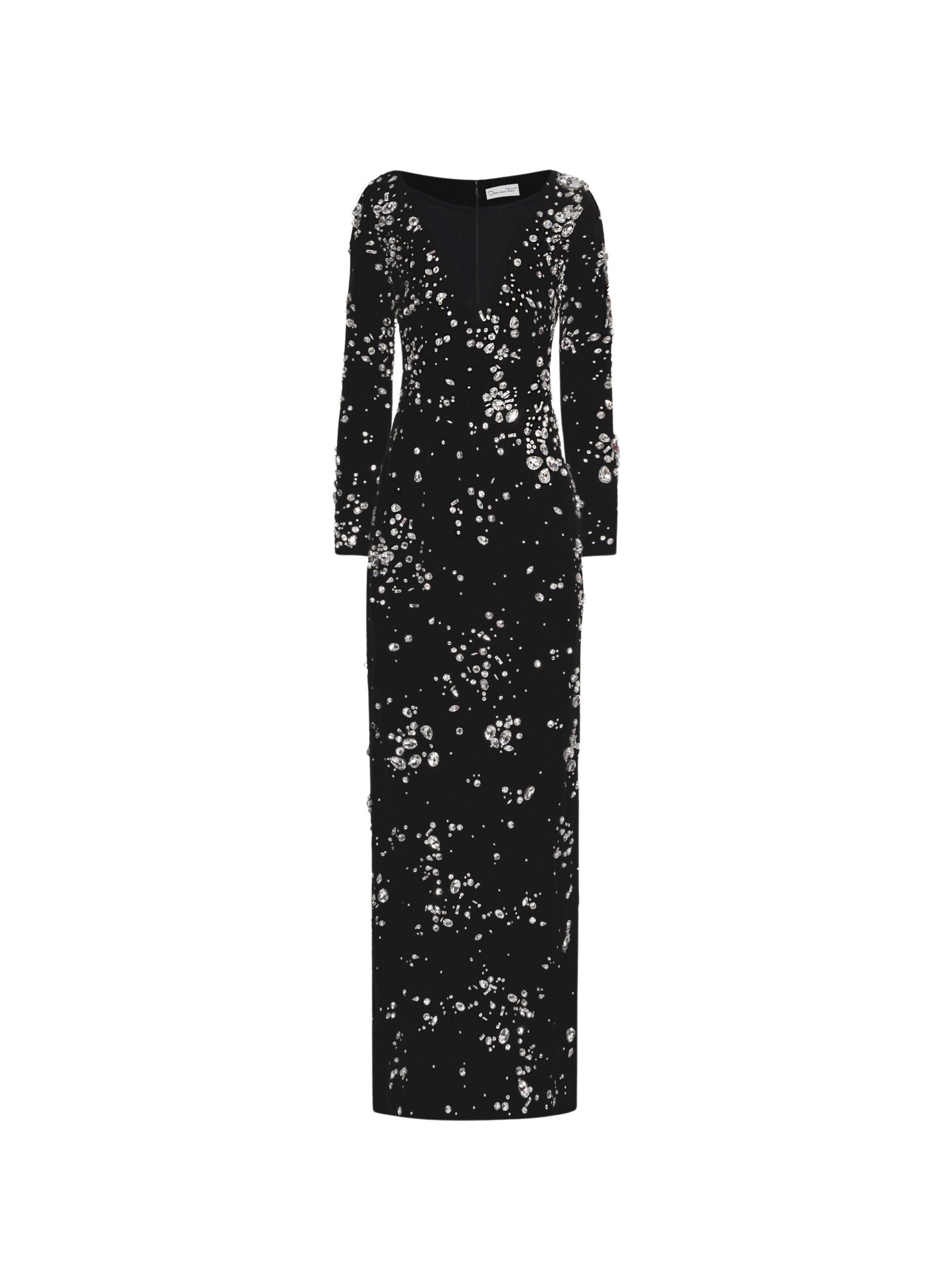 Oscar de la Renta Crystal Cluster Embroidered Long Sleeve Gown