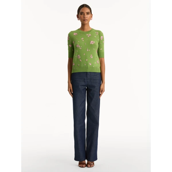 Oscar de la Renta Crystal Cluster Embroidered Pullover - Oscar de la Renta Knitwear - American Couture - Shop at Coveti