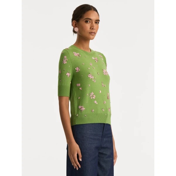 Oscar de la Renta Crystal Cluster Embroidered Pullover - Oscar de la Renta Knitwear - American Couture - Shop at Coveti