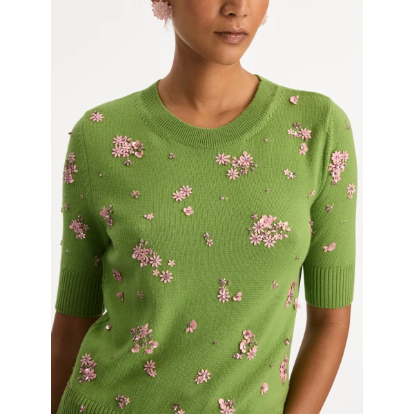 Oscar de la Renta Crystal Cluster Embroidered Pullover - Oscar de la Renta Knitwear - American Couture - Shop at Coveti