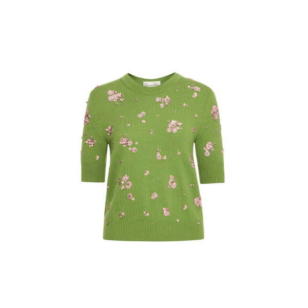 Oscar de la Renta Crystal Cluster Embroidered Pullover - Oscar de la Renta Knitwear - American Couture - Shop at Coveti